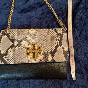Tory Burch purse. Black with tan snakeskin.